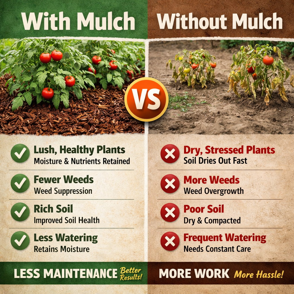 list of benefits when using garden mulch vs not using it in your garden
