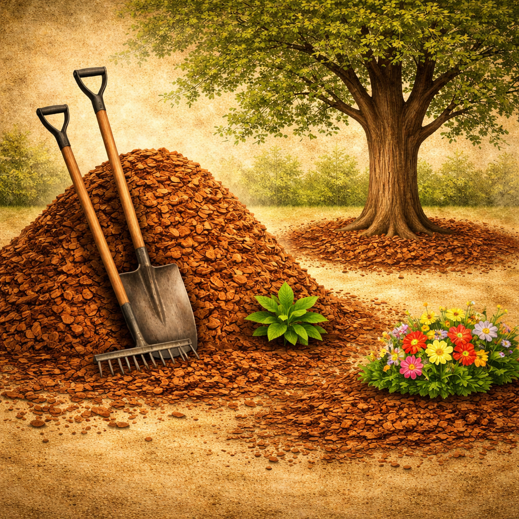 pile of garden mulch that is being spread out