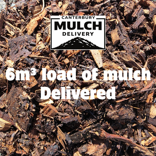 Mulch with 'Canterbury Mulch Delivery' logo and text about a 6m³ load delivered.