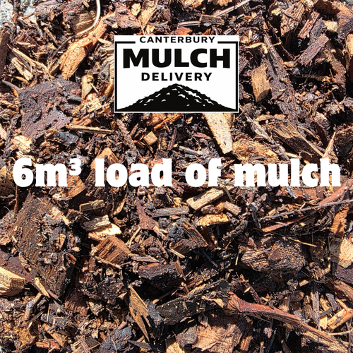 Mulch with 'Canterbury Mulch Delivery' logo and text about a 6m³ load delivered.